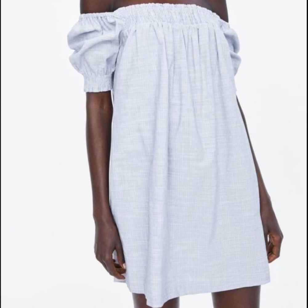 zara puff sleeve off the shoulder dress